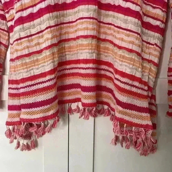 Chico's Knit Sweater Cardigan Open Front Waterfall Fringe Edge Chico's Size 2 - Picture 12 of 13